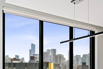 a view of a city skyline through a window